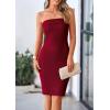 imagePRETTYGARDEN Tube Spring Dresses for Women 2025 Strapless Off Shoulder Ribbed Knit Bodycon Mini Summer Wedding Guest DressWine Red