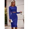 imagePRETTYGARDEN Womens Long Sleeve Midi Bodycon Dresses Casual Crewneck Cut Out Ribbed Knit Fitted Pencil DressNavy Blue
