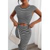 imagePRETTYGARDEN Womens Long Sleeve Midi Bodycon Dresses Casual Crewneck Cut Out Ribbed Knit Fitted Pencil DressStriped Black