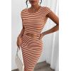imagePRETTYGARDEN Womens Long Sleeve Midi Bodycon Dresses Casual Crewneck Cut Out Ribbed Knit Fitted Pencil DressStriped Brick Red