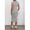 imagePRETTYGARDEN Womens Long Sleeve Midi Bodycon Dresses Casual Crewneck Cut Out Ribbed Knit Fitted Pencil DressStriped Grey
