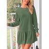 imagePRETTYGARDEN Womens Patchwork Sweatshirt Dress Spring Casual Long Sleeve Crewneck Pullover Cute Babydoll Mini DressesGreen