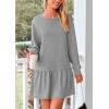 imagePRETTYGARDEN Womens Patchwork Sweatshirt Dress Spring Casual Long Sleeve Crewneck Pullover Cute Babydoll Mini DressesGrey