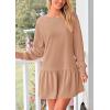 imagePRETTYGARDEN Womens Patchwork Sweatshirt Dress Spring Casual Long Sleeve Crewneck Pullover Cute Babydoll Mini DressesNude Pink