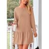 imagePRETTYGARDEN Womens Patchwork Sweatshirt Dress Spring Casual Long Sleeve Crewneck Pullover Cute Babydoll Mini DressesNude Pink