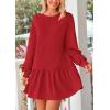 imagePRETTYGARDEN Womens Patchwork Sweatshirt Dress Spring Casual Long Sleeve Crewneck Pullover Cute Babydoll Mini DressesRed