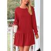 imagePRETTYGARDEN Womens Patchwork Sweatshirt Dress Spring Casual Long Sleeve Crewneck Pullover Cute Babydoll Mini DressesRed