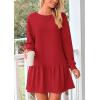 imagePRETTYGARDEN Womens Patchwork Sweatshirt Dress Spring Casual Long Sleeve Crewneck Pullover Cute Babydoll Mini DressesRed