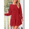imagePRETTYGARDEN Womens Patchwork Sweatshirt Dress Spring Casual Long Sleeve Crewneck Pullover Cute Babydoll Mini DressesRed