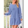 imagePRETTYGARDEN Womens Patchwork Sweatshirt Dress Spring Casual Long Sleeve Crewneck Pullover Cute Babydoll Mini DressesSky Blue