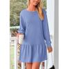 imagePRETTYGARDEN Womens Patchwork Sweatshirt Dress Spring Casual Long Sleeve Crewneck Pullover Cute Babydoll Mini DressesSky Blue