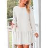 imagePRETTYGARDEN Womens Patchwork Sweatshirt Dress Spring Casual Long Sleeve Crewneck Pullover Cute Babydoll Mini DressesWhite