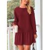 imagePRETTYGARDEN Womens Patchwork Sweatshirt Dress Spring Casual Long Sleeve Crewneck Pullover Cute Babydoll Mini DressesWine Red