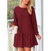 imagePRETTYGARDEN Womens Patchwork Sweatshirt Dress Spring Casual Long Sleeve Crewneck Pullover Cute Babydoll Mini DressesWine Red