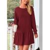 imagePRETTYGARDEN Womens Patchwork Sweatshirt Dress Spring Casual Long Sleeve Crewneck Pullover Cute Babydoll Mini DressesWine Red