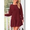 imagePRETTYGARDEN Womens Patchwork Sweatshirt Dress Spring Casual Long Sleeve Crewneck Pullover Cute Babydoll Mini DressesWine Red