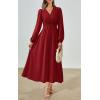 imagePRTTYGARDEN Womens Long Sleeve Maxi Dress 2025 Spring Trendy Elegant V Neck Flowy Wedding Guest Holiday Formal Long DressesJujube Red