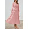 imagePRTTYGARDEN Womens Long Sleeve Maxi Dress 2025 Spring Trendy Elegant V Neck Flowy Wedding Guest Holiday Formal Long DressesPink