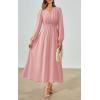 imagePRTTYGARDEN Womens Long Sleeve Maxi Dress 2025 Spring Trendy Elegant V Neck Flowy Wedding Guest Holiday Formal Long DressesPink