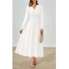 imagePRTTYGARDEN Womens Long Sleeve Maxi Dress 2025 Spring Trendy Elegant V Neck Flowy Wedding Guest Holiday Formal Long DressesWhite