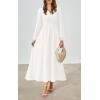 imagePRTTYGARDEN Womens Long Sleeve Maxi Dress 2025 Spring Trendy Elegant V Neck Flowy Wedding Guest Holiday Formal Long DressesWhite