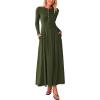 imagePRETTYGARDEN Casual Maxi Dress for Women 2025 Spring Fashion Long Sleeve Button Fit and Flare Long Flowy DressesArmy Green