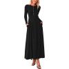 imagePRETTYGARDEN Casual Maxi Dress for Women 2025 Spring Fashion Long Sleeve Button Fit and Flare Long Flowy DressesBlack