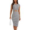 imagePRETTYGARDEN Womens Long Sleeve Midi Bodycon Dresses Casual Crewneck Cut Out Ribbed Knit Fitted Pencil DressStriped Grey