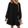 imagePRETTYGARDEN Womens Patchwork Sweatshirt Dress Spring Casual Long Sleeve Crewneck Pullover Cute Babydoll Mini DressesBlack