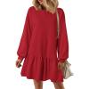 imagePRETTYGARDEN Womens Patchwork Sweatshirt Dress Spring Casual Long Sleeve Crewneck Pullover Cute Babydoll Mini DressesRed