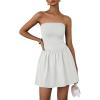 imagePRETTYGARDEN Womens Summer Strapless Mini Party Dress 2025 Casual Tube Top Ruffle A Line Short Patchwork SundressesWhite