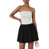 imagePRETTYGARDEN Womens Summer Strapless Mini Party Dress 2025 Casual Tube Top Ruffle A Line Short Patchwork SundressesWhite Black