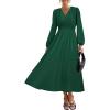 imagePRTTYGARDEN Womens Long Sleeve Maxi Dress 2025 Spring Trendy Elegant V Neck Flowy Wedding Guest Holiday Formal Long DressesDark Green