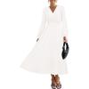imagePRTTYGARDEN Womens Long Sleeve Maxi Dress 2025 Spring Trendy Elegant V Neck Flowy Wedding Guest Holiday Formal Long DressesWhite