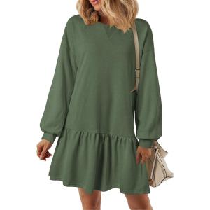 imagePRETTYGARDEN Womens Patchwork Sweatshirt Dress Spring Casual Long Sleeve Crewneck Pullover Cute Babydoll Mini DressesGreen