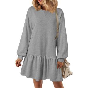 imagePRETTYGARDEN Womens Patchwork Sweatshirt Dress Spring Casual Long Sleeve Crewneck Pullover Cute Babydoll Mini DressesGrey