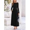 imagePRETTYGARDEN Womens 2025 Spring Casual Long Sleeve Maxi Dresses Crewneck Ruched A Line Flowy Elegant Modest Going Out DressBlack
