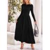 imagePRETTYGARDEN Womens 2025 Spring Casual Long Sleeve Maxi Dresses Crewneck Ruched A Line Flowy Elegant Modest Going Out DressBlack