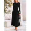 imagePRETTYGARDEN Womens 2025 Spring Casual Long Sleeve Maxi Dresses Crewneck Ruched A Line Flowy Elegant Modest Going Out DressBlack