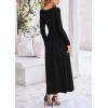 imagePRETTYGARDEN Womens 2025 Spring Casual Long Sleeve Maxi Dresses Crewneck Ruched A Line Flowy Elegant Modest Going Out DressBlack