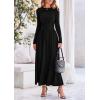 imagePRETTYGARDEN Womens 2025 Spring Casual Long Sleeve Maxi Dresses Crewneck Ruched A Line Flowy Elegant Modest Going Out DressBlack