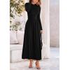 imagePRETTYGARDEN Womens 2025 Spring Casual Long Sleeve Maxi Dresses Crewneck Ruched A Line Flowy Elegant Modest Going Out DressBlack