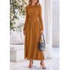 imagePRETTYGARDEN Womens 2025 Spring Casual Long Sleeve Maxi Dresses Crewneck Ruched A Line Flowy Elegant Modest Going Out DressBrown Yellow