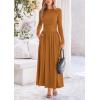 imagePRETTYGARDEN Womens 2025 Spring Casual Long Sleeve Maxi Dresses Crewneck Ruched A Line Flowy Elegant Modest Going Out DressBrown Yellow