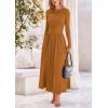 imagePRETTYGARDEN Womens 2025 Spring Casual Long Sleeve Maxi Dresses Crewneck Ruched A Line Flowy Elegant Modest Going Out DressBrown Yellow