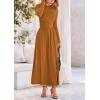 imagePRETTYGARDEN Womens 2025 Spring Casual Long Sleeve Maxi Dresses Crewneck Ruched A Line Flowy Elegant Modest Going Out DressBrown Yellow