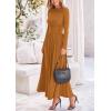 imagePRETTYGARDEN Womens 2025 Spring Casual Long Sleeve Maxi Dresses Crewneck Ruched A Line Flowy Elegant Modest Going Out DressBrown Yellow