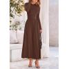 imagePRETTYGARDEN Womens 2025 Spring Casual Long Sleeve Maxi Dresses Crewneck Ruched A Line Flowy Elegant Modest Going Out DressCoffee