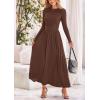 imagePRETTYGARDEN Womens 2025 Spring Casual Long Sleeve Maxi Dresses Crewneck Ruched A Line Flowy Elegant Modest Going Out DressCoffee