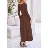 imagePRETTYGARDEN Womens 2025 Spring Casual Long Sleeve Maxi Dresses Crewneck Ruched A Line Flowy Elegant Modest Going Out DressCoffee